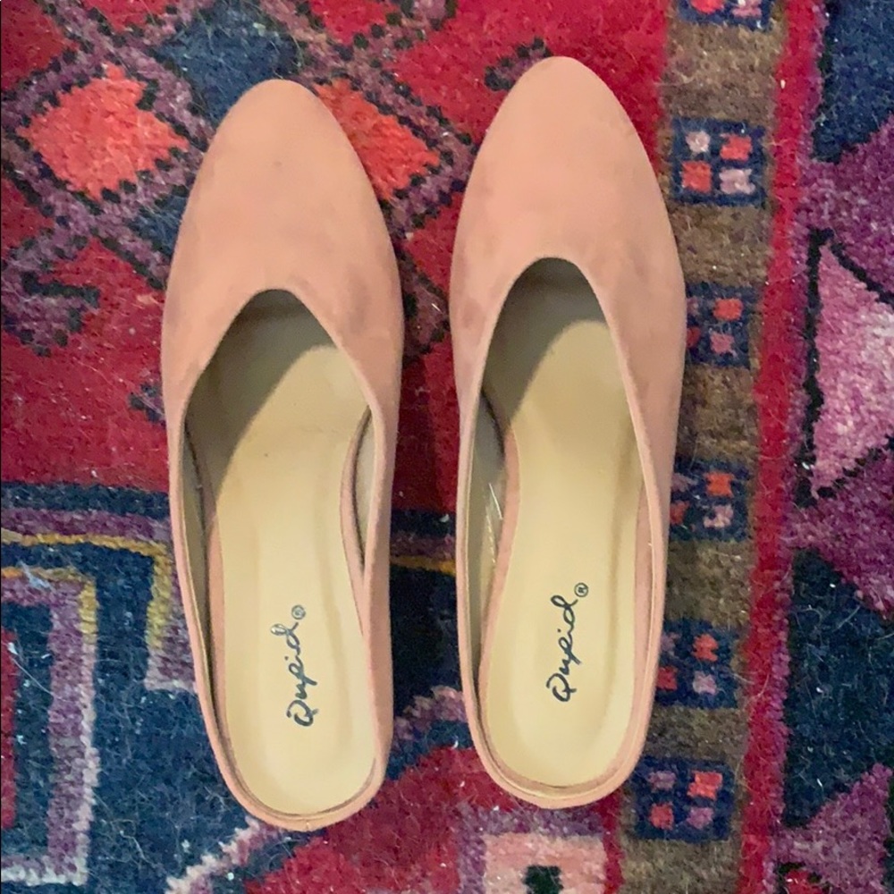 Pink suede mules